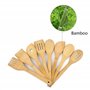 Lot de 8 Ustensiles de Cuisine en Bambou, Cuillères et Spatules en Bois, Anti-adhésifs et Wok, Spatule Pelle, Ensemble D'ustensi