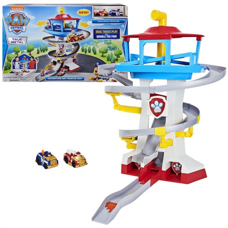 Paw Patrol True Metal Adventure Bay Rescue Way Ensemble de Jeu avec 2 véhicules exclusifs