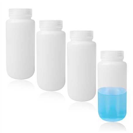 WIYETY Lot de 4 bouteilles en plastique à large goulot - 500 ml - Bouteilles cylindriques pour essai chimique - Translucides - S