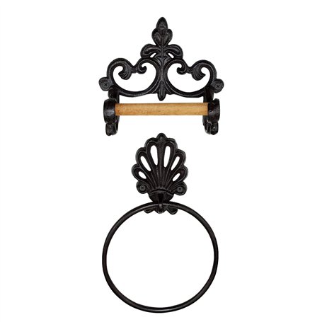 Porte-rouleau de papier toilette vintage rond en métal - Support mural en fer - Support rétro en bois - Accessoires de cuisine e