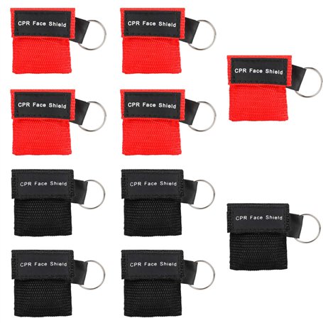 Homealexa 10pcs CPR Masque Keychain Kit d'urgence Sauvetage avec Bouteille à Sens Unique Barrière de Respiration pour Premiers S