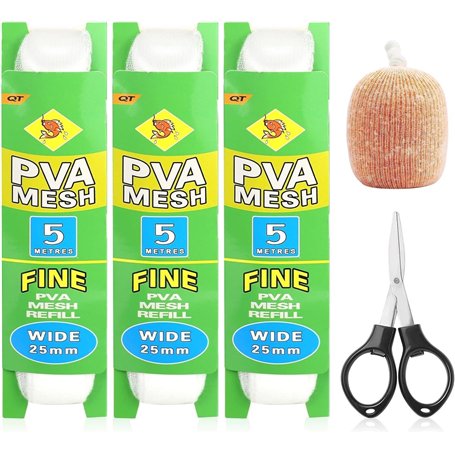 3 Pièces 5m Peche Carpe Accessoires avec Ciseaux PVA Larges Accessoires de Pêche à la Carpe Sacs de Filet Soluble dans l'eau PVA