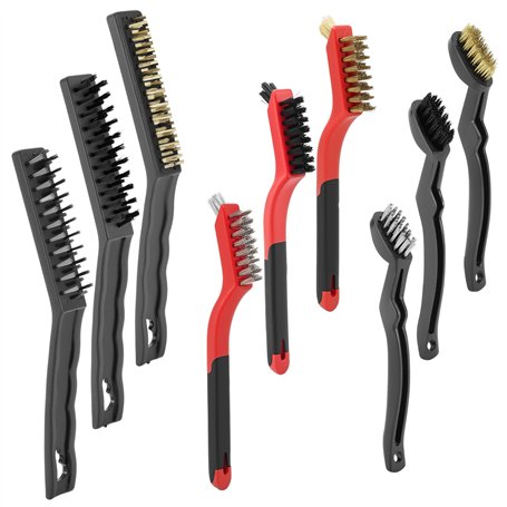 QWORK® Ensemble de Brosses Métalliques 9PCS - Poils en Laiton/Acier Inoxydable/Nylon - Idéal pour le métal