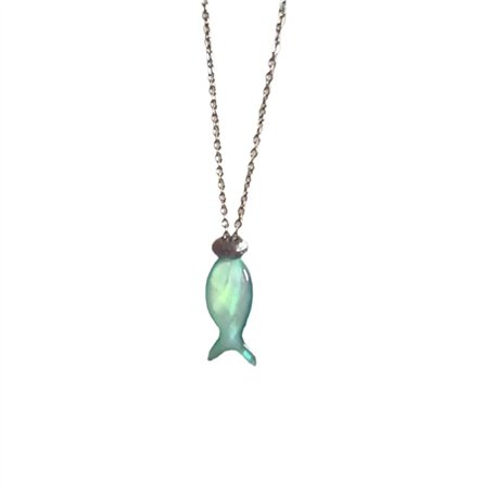 XFSRG Collier Femme Bijoux Acier Inoxydable avec Pendentif Poisson Vert - Chaine Argent pour Toutes Occasions