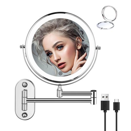 jutyum grossissement éclairage LED Miroir cosmétique Miroir de Rasage pivotant 360°Montage Mural Miroir de Maquillage pour Salle