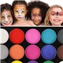 Howaf Palette de Maquillage pour enfants, peinture pour le visage et le corps, 15 Maquillage Palette à base d'eau, 2 paillettes,