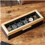 CASE ELEGANCE Boîte à Montres en Bois Massif Noir et Beige, Boite de Rangement pour Montres Organisateur avec Couvercle en Verre