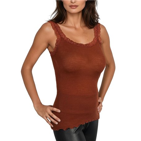 Débardeur laine et soie plissé EGI épaule en dentelle art. 1491