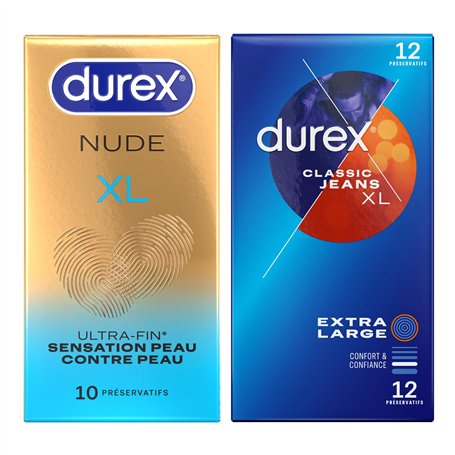 Durex - Lot de 10 préservatifs Nude XL et 12 préservatifs Classic Jeans XL