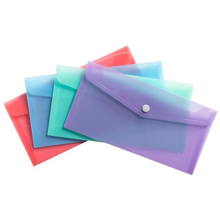 Exacompta - Réf. 35420E - Paquet de 4 pochettes fermeture bouton pression avec rabat - Chromaline Pastel - Dimensions : 32x12cm