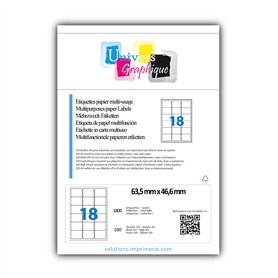 1 800 étiquettes 63.5 x 46.6 mm pour adresse blanches adhésives personnalisables soit 100 feuilles de 18 étiquettes pour imprima