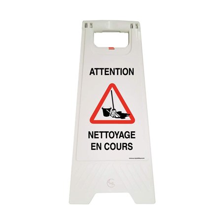 AUA SIGNALETIQUE - Chevalet signalisation Nettoyage en Cours Attention - Poids 1KG en Plastique Blanc
