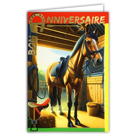 67-1278 Carte Bon ANNIVERSAIRE Fer à Cheval Porte-Bonheur en Or Doré Brillant et Enveloppe 12x17