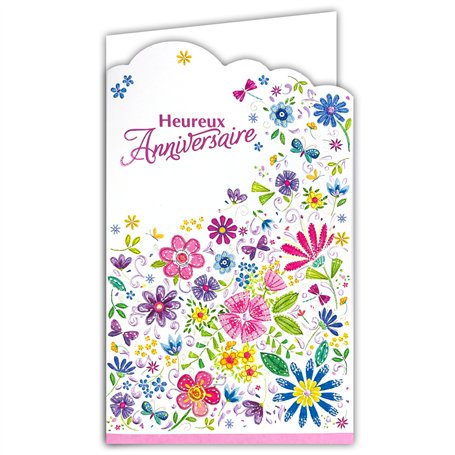 Afie 15-6503 Carte avec Enveloppe Heureux Anniversaire pour Fille Femme Bouquet de Fleurs des Champs Champêtre Papillons Libellu