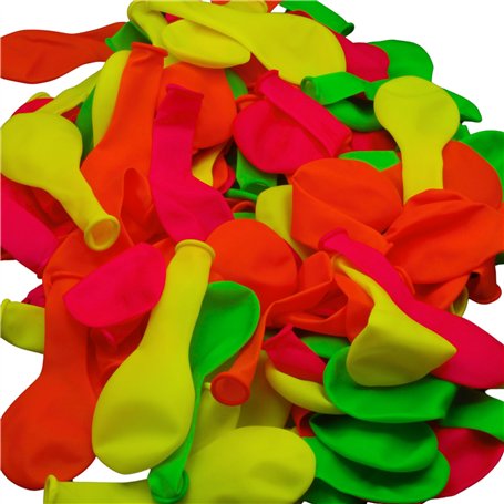 UV FLOOR - Lot De 100 Ballons Fluo - Spéciale Lumière Noire - 4 Couleurs Néon - Fluorescent UV - Latex - Diamètre 23cm