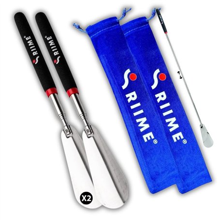 RIIME 2Pcs-Chausse Pied-Etuis Velours-Chausse pied Long Metal 26-74cm-Pratique & Retactable-Acier Inoxydable-Manche Antiderapant