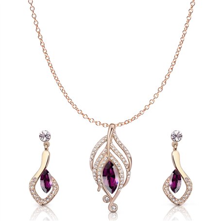 Crystalline Azuria Femme Ensemble Collier et Pendantes Boucles d'Oreilles 18ct Plaqué Or Rosé avec Cristaux imitation Améthyste