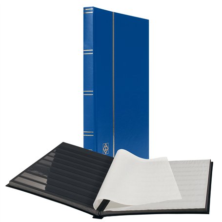 Leuchtturm 337308 Album de Collection de Timbres - Livre à insérer Basic - 32 Pages DIN A4 Noires - Couverture Bleue Non matelas