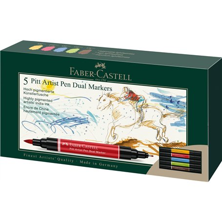 FABER-CASTELL 162005 Pitt Artist Pen Dual Marker Lot de 5 stylos à encre de Chine
