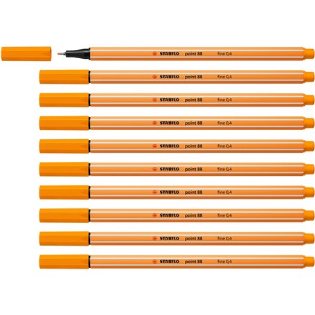STABILO Stylo feutre pointe fine point 88 - Lot x 10 stylos feutres - Orange (88/54)