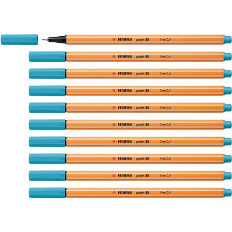 STABILO Stylo feutre pointe fine point 88 - Lot x 10 stylos feutre - Bleu Azur (88/57)