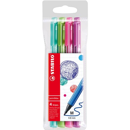 Stylo feutre - STABILO pointMax - Pochette x 4 stylos feutres pointe moyenne - Couleurs fun