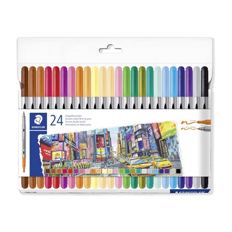 STAEDTLER 3200 C24P Lot de 24 stylos de coloriage Design Journey à double pointe Largeur de trait 0