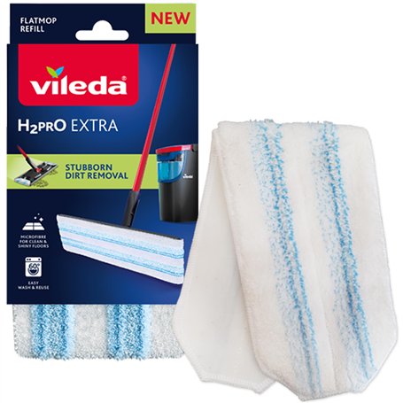 Vileda Recharge pour Balai à Plat H2PrO - Puissance en Microfibre - Élimination de la saleté Tenace - Fixation Facile au Cadre -