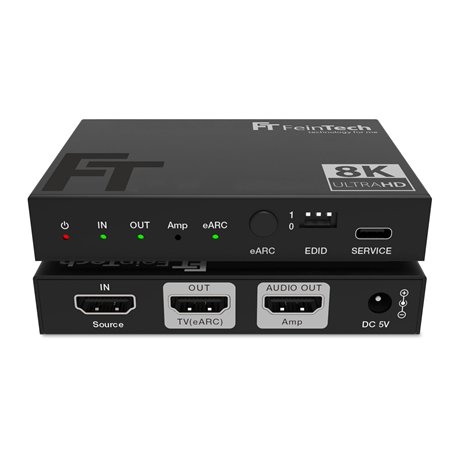 FeinTech AX211 HDMI 2.1 Audio Extractor (sortie audio HDMI) Splitter 1 in 2 out 8K 4K 120Hz eARC