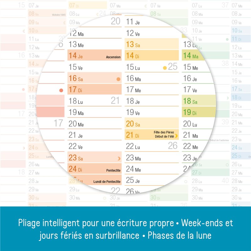 Häfft® wandkalender 2025 A2 in het Frans Rainbow (59,4 x 42 cm) gevouwen, wandplanner met feestdagen in Frankrijk extra A3 & A4 kalender - duurzaam & klimaatvriendelijk
