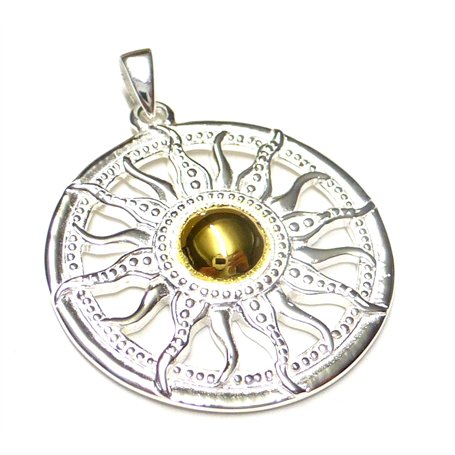 Pendentif en argent plaqué or avec motif « roue du soleil »