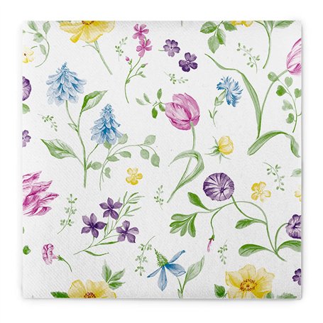 Lot de 50 grandes serviettes jetables en papier - toucher sensation lin - 40 x 40 cm - motifs fleuris
