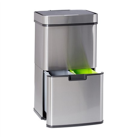 Relaxdays Poubelle de tri sélectif 3 compartiments inox 60 litres ouverture sensitive HxlxP: 74