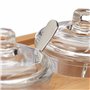 Relaxdays Lot de 3 pots à épices, salière, sucrier, avec support en bambou, cuillère et couvercle, nature/transparent