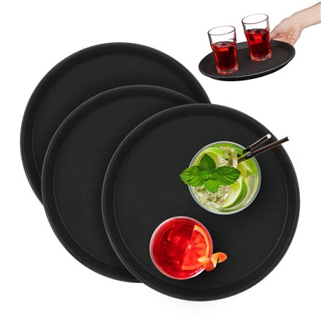 Relaxdays Lot de 3 Plateaux de Service Ronds