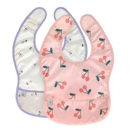 LÄSSIG Baby Bib Set 2 pcs. avec protection anti-chute hydrofuge fermeture autoagrippante/Lightweight Bib Happy Fruits Cherry