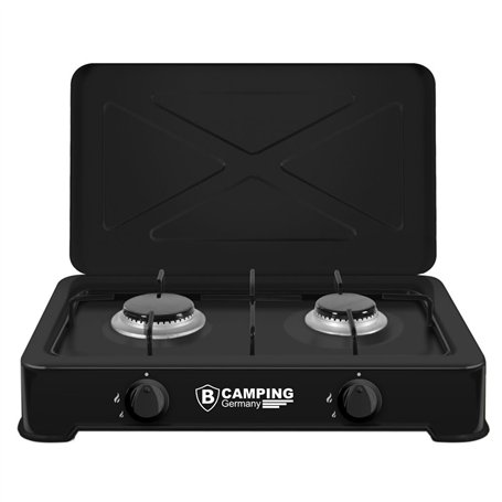 Réchaud à gaz de camping 2 feux Duo + tuyau de gaz et réducteur de pression