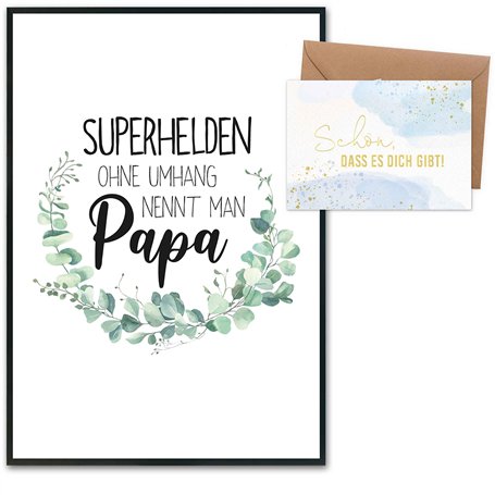 Papierdrachen Cadeau de fête des pères avec impression d'art et carte postale dorée avec enveloppe et 2 autres cartes – Cadeau p