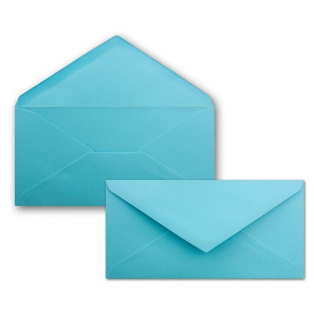 Lot de 50 enveloppes à lettre - Turquoise - DIN long - 110 x 220 mm (11 x 22 cm) - Fermeture humide sans fenêtre - Idéal pour ca