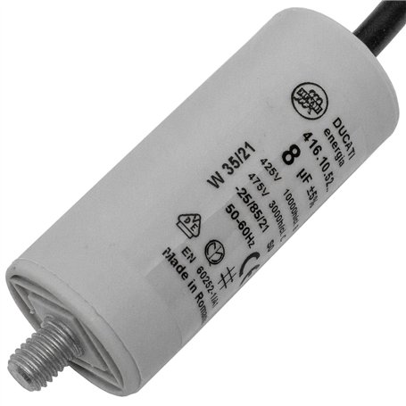 Lumonic Condensateur de démarrage 416.10.52 B [incl. câble 35cm] | Condensateur moteur 8µF 400V 30x70mm I Condensateur dans un b