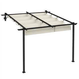 Outsunny Tonnelle d'environ 3 x 3 m - Pergola Coupe-Vent - Toit de terrasse - Montage Mural - Toit réglable - pour Jardin