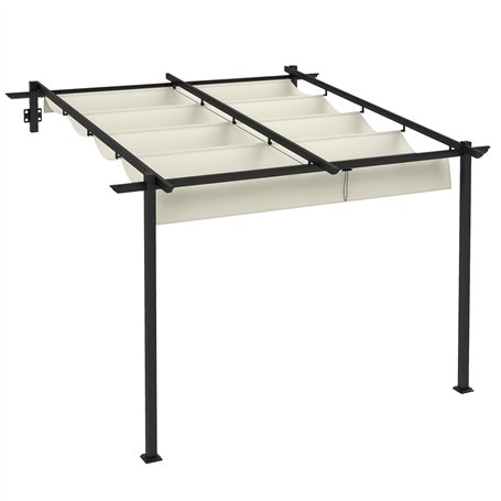 Outsunny Tonnelle d'environ 3 x 3 m - Pergola Coupe-Vent - Toit de terrasse - Montage Mural - Toit réglable - pour Jardin