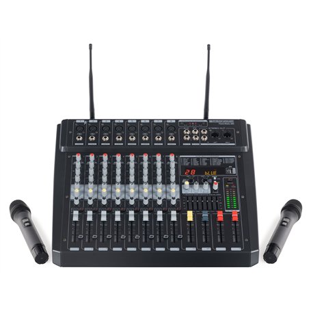 Pronomic Powermake 800 - Table de mixage 8 canaux dj - 2 microphones UHF sans fil - Puissance RMS 760 watt - Processeur multi-ef