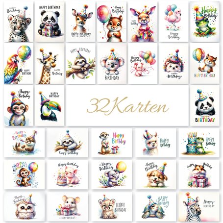 E&G Klasse Lot de 32 cartes d'anniversaire avec 32 cartes d'anniversaire différentes