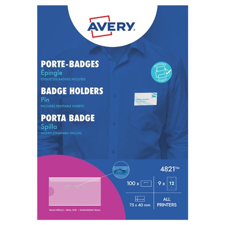 AVERY ZWECKFORM Boite de 100 portes-badge épingle 4x7