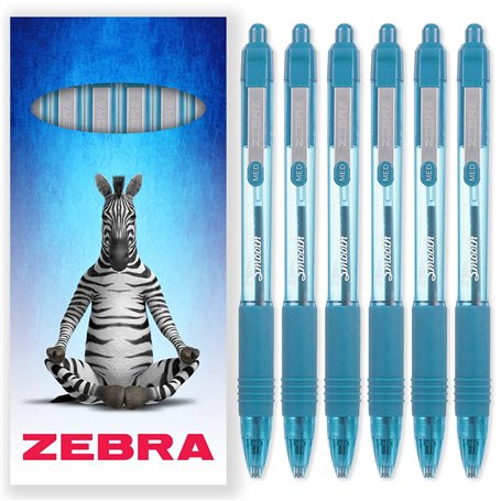 Zebra Z-Grip Lot de 6 stylos à bille rétractables à encre lisse Pointe 1 mm Boîte cadeau Bleu clair