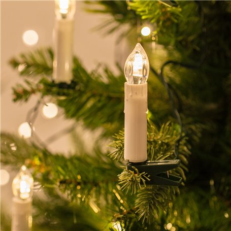 Lights4fun Guirlande Lumineuse de Noël avec 50 Bougies Crèmes LED Blanc Chaud à Pince pour Sapin Décoration de Noël pour Intérie