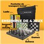 JJPRIME - 4 Populaire Classique Fun Voyage Jeux de société - Snake et Echelle Checkers Chess Ludo Compact Mini magnétique dés Je
