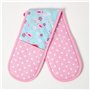 HOMESCAPES – Pur Coton – Gant de Cuisine Double – Oiseaux et Fleurs – Rose Bleu – 18 x 84 cm - Linge de Cuisine Entièrement Coor
