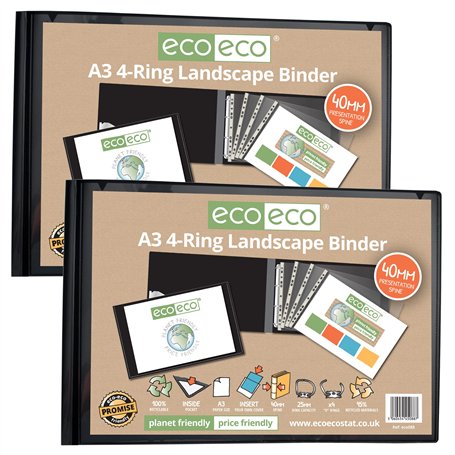 eco-eco Eco088x2 Lot de 2 classeurs à anneaux A3 95% recyclés Noir